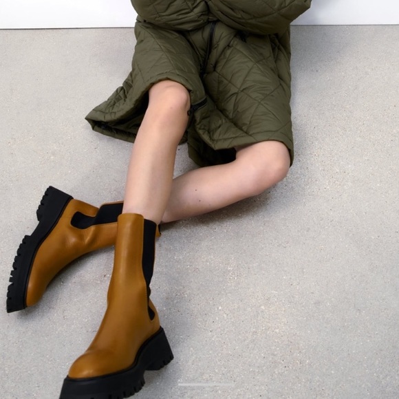 NEW Leather Zara Lug Boots Brown - Picture 2 of 5